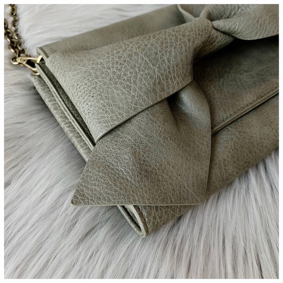 Anthro | Bella Bow Clutch Vegan Leather Moss NEW - Picture 6 of 9